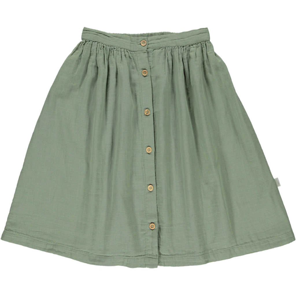 Organic Cotton Long Button Skirt - Oil Green