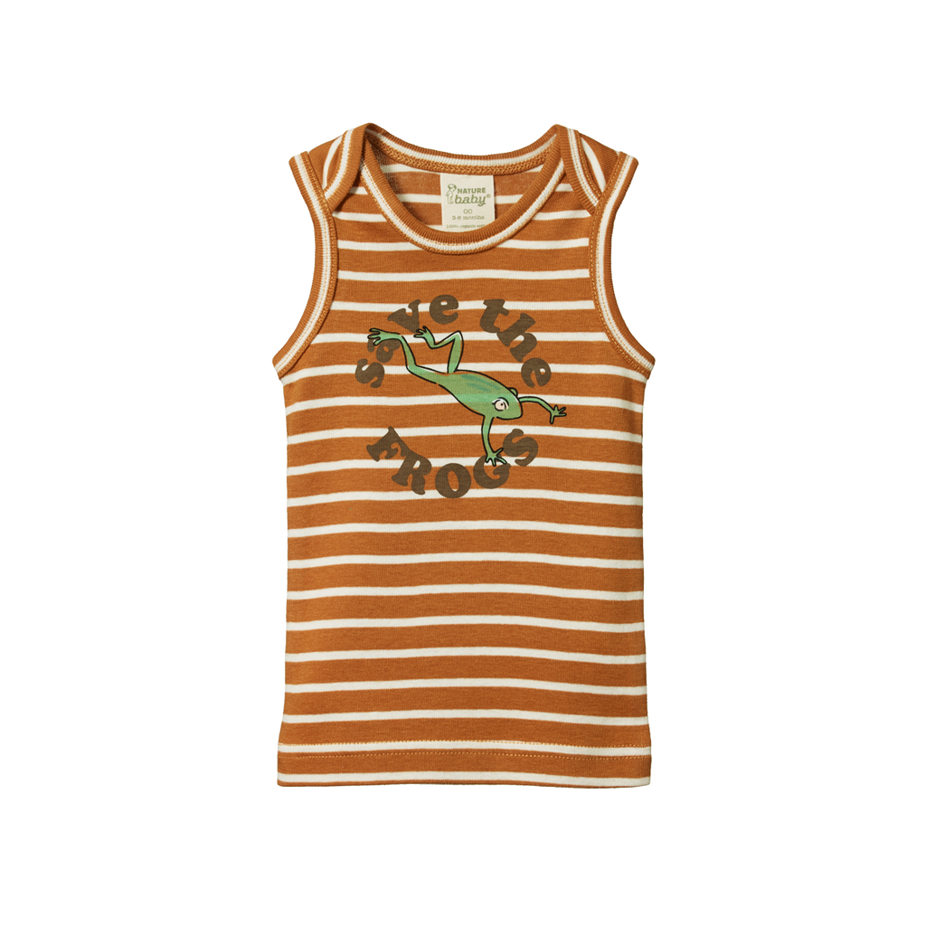 Organic Cotton Singlet Top - Save the Frogs Print